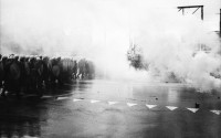 Image of sheet 19800092 photo 19: Polizei Einsatz mit Traenengas in der Langstrasse, Zuerich 1980. 

Jugendbewegung Zuercher Unruhen Youth movement protest Schweiz Switzerland Europe