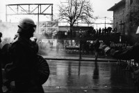 Image of sheet 19800092 photo 22: Polizei Einsatz mit Traenengas in der Langstrasse, Zuerich 1980. 

Jugendbewegung Zuercher Unruhen Youth movement protest Schweiz Switzerland Europe