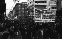 Image of sheet 19800192 photo 37: Unzufriedenen Demonstration an der Langstrasse in Zürich, 1980. youth movement protest Jugendbewegung Bewegig AJZ Zürcher Jugendunruhen Demonstrationen