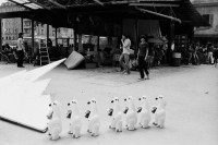 Image of sheet 19800322 photo 1: Im AJZ starten die Vorbereitungen für ein 1. August Fest auf dem Sechseläuten Platz mit anschliessender Unzufriedenen Demo. Die kleinen Sprite Werbe Bärchen dienen als Eisbären. Symbol, für das kalte Klima in der Stadt. Jedes trägt eine Bombe. Mit Zündschnur. Der Eisberg aus Styropor wird auch mitgetragen. 

Jugendbewegung Bewegig AJZ Zürcher Jugendunruhen Demonstrationen
Zürich youth movement protest 1980 √
© 1980, by OLIVIA HEUSSLER, / www.clic.li