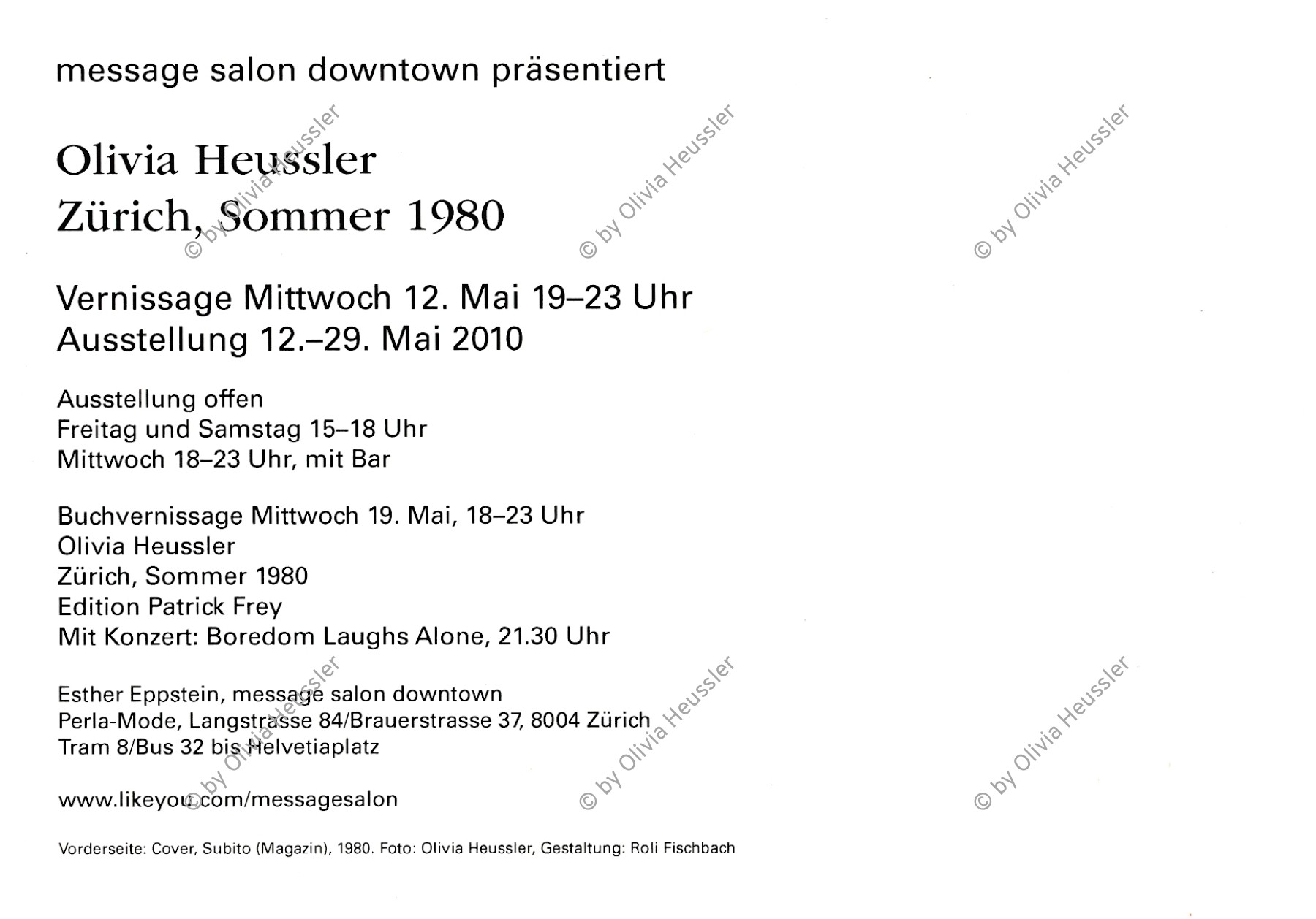 Image of sheet 19800322 photo 9: Hinterseite Einladung message salon Esther Eppstein Zürich 1980
Jugendbewegung Bewegig AJZ Zürcher Jugendunruhen 
Zürich youth movement protest 1980