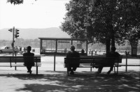 Image of sheet 19800372 photo 29: Menschen sitzen am Bellevue in Zürich auf Sitzbank 1980 in  Zürich.
 Schweiz Suisse 1980 Switzerland lake See