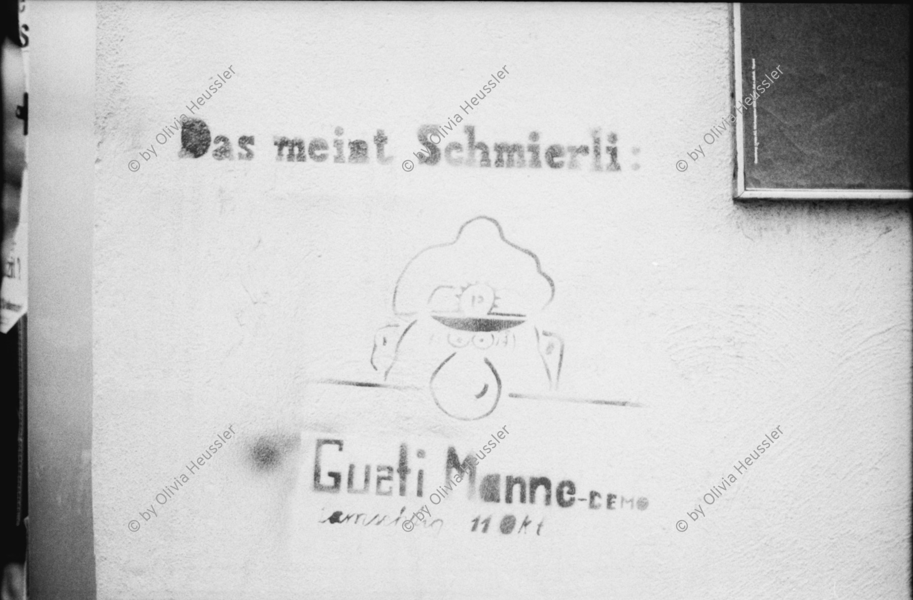 Image of sheet 19800511 photo 17: Graffiti über die Polizei, Zürich 1980. Jugendunruhen Demonstrationen culture