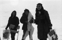 Image of sheet 19800600 photo 16: Dreharbeiten für Karussell DRS «Der Eisbrecher» Film von Urs Wäckerli im Schnee mit Palme und Eisbär. Eisbrecher Redaktion wird im Schnee aufgestellt mit Koni Frei Michel Hüttner Punky Markus Kenner Roli Fischbacher Pucci Antonella Martegani Fredi Alfred Meier u.v.a. Müllersendung im TV DRS mit Fredi Meier Hayat Aldin Emilie Lieberherr.
Jugendbewegung Bewegig AJZ Zürcher Jugendunruhen Demonstrationen

Dreharbeiten zur Reportage über die Redaktion des Eisbrechersvon Urs Wäckerli «Der Eisbrecher», dem offiziellen Organ der Zürcher Jugendbewegung 1980 Schweiz Switzerland film Filmproduktion youth movement
