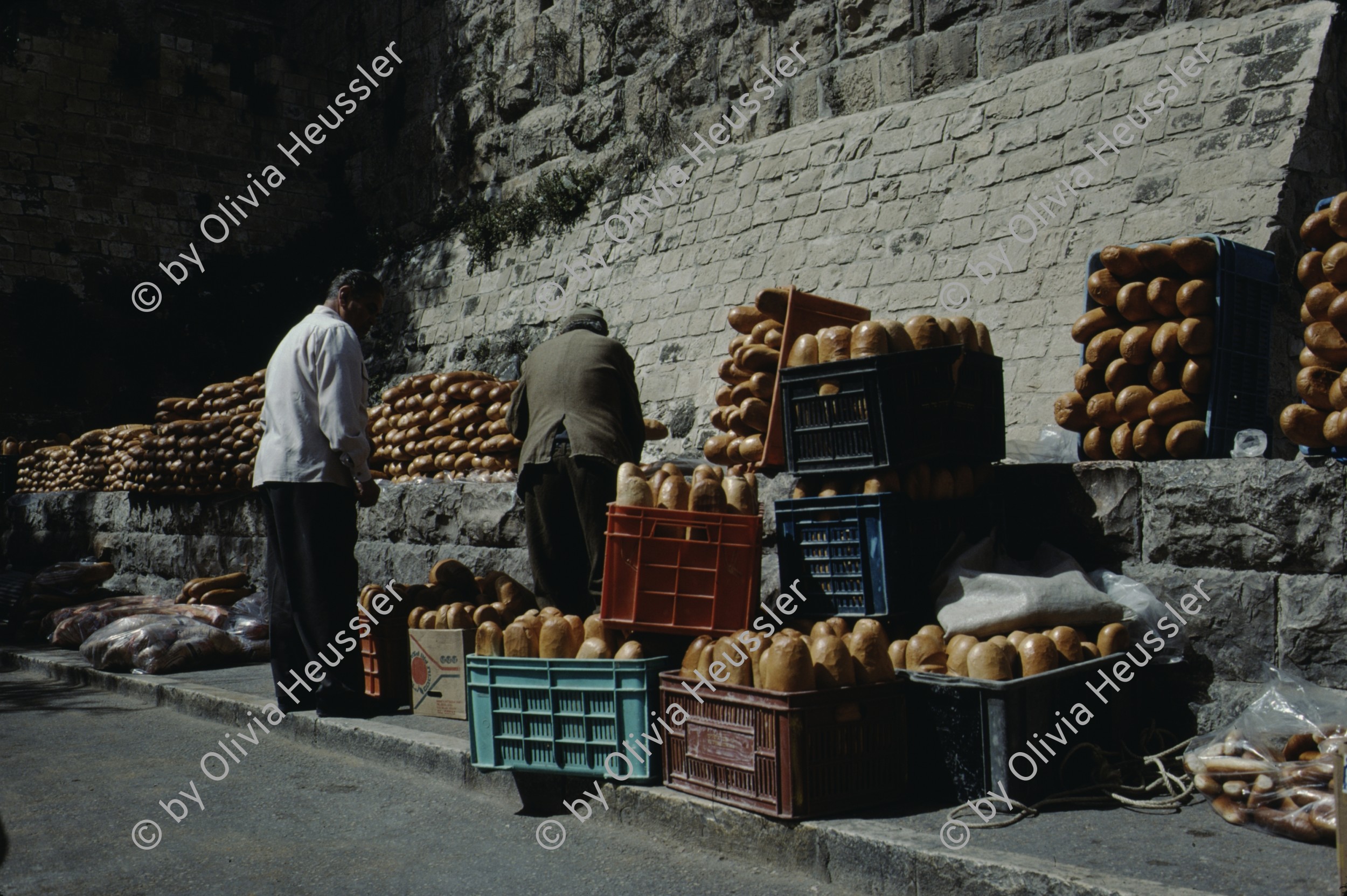 Image of sheet 19803002 photo 131: Bread vendor at Market in Jerusalem, Israel 1980.