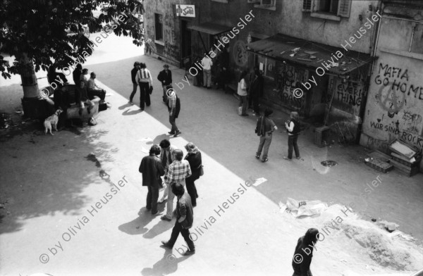 Image of sheet 19810191 photo 35: Aufbau AJZ Küche und Dach Junge bauen. Chaotikon in der Sihl Fluss Wasser Protest gegen Wohnungsnot Wohn Installation Zürich Feuer 

Baraken siedlung auf Pfosten, Küche  Christoph Müller Urs Morf Züri Leu housing 1981 Switzerland swiss Schweiz Europe youth movement Wohnen Kochen