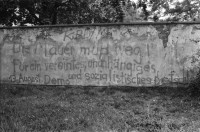 Image of sheet 19810380 photo 37: »Die Mauer muss weg! Für ein vereintes, unabhängiges und sozialistisches Deutschland. KPD«
steht auf der Mauer, West-Berlin 1981.