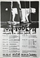 Image of sheet 19810600 photo 29: Ein Hund überquert die Bühne waehrend einem Konzert mit John Cooper Clarke, Wolfenschiessen 1981.
Plakatvorlage für Peter Bäders Plakat zu Tonmodern Festival in der Roten Fabrik
Punkrock music concert festival dog musician rock stage microfon shoes feet