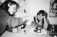 Image of sheet 19830030 photo 14: Elektrizitäts Mast im Zürcher Oberland. Genossenschaftsweg. Volk.
 Sonnenuntergang über Nebelmeer vom Bachtel. Olivia Zeitungslesen. Livia und Cathy Kuchen essen. Schaufenster von Keith Haring in Altstadt. Meine Idee als Reaktion zum Freispruch Zürcher Polizei im Mord von Dani und Michi. Morgenessen Pique Nique im grossen Austellungssaal vom Kunsthaus Gesammtkunstwerk von Harry Harald Szeemann. Securitas weist uns nett weg. WOZ Christoph Schuler.
Keith Haring (May 4, 1958 – February 16, 1990) was an artist and social activist whose work responded to the New York City street culture of the 1980s. By expressing concepts of birth, death, sex and war, Haring's imagery has become a widely recognized visual language of the 20th century.

Kurt Hermann Eduard Karl Julius Schwitters (20 June 1887 – 8 January 1948) was a German painter who was born in Hanover, Germany.

Schwitters worked in several genres and media, including Dada, Constructivism, Surrealism, poetry, sound, painting, sculpture, graphic design, typography and what came to be known as installation art. He is most famous for his collages, called Merz Pictures.
Der Hang zum gesammtkunstwerk
Museum art Kunsthaus Zürich 1983