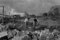 Image of sheet 19840120 photo 7: Handpflug Pflug für den Ackerbau. Siedlungen im Raum Matagalpa. Frauen bauen ihre Häuser. Landschaft. Wiederaufforstungsprogramm Aufforstung der IRENA Biogas anlage mit Kaffeeabfall. Kaffee pflanzen. Sandinisten Plakatwand für politische Propaganda. Prolacsa Tochter der Néstlé. Nido Milchpulver Hersteller in Matagalpa. Arbeiter. Kiste mit Blechdosen Schweizer Brigadist Innen besuchen Cita INRA.
Ackerbau Maschine. Latrinenbau. Letrinen Nicaragua 1984