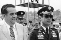 Image of sheet 19840190 photo 19: Press archive printed media published with the use of a photography by Olivia Heussler: . 

Portrait John Dimitri Negroponte. John Dimitri Negroponte (play /?n??ro??p?nti/; born July 21, 1939) is an American diplomat. He is currently a research fellow and lecturer in international affairs at Yale University's Jackson Institute for Global Affairs. Prior to this appointment, he served as the United States Deputy Secretary of State and as the first ever Director of National Intelligence.
US-Botschafter in Tegucigalpa.
 'Puente Negro' gehört zum CIA Büro Zentralamerika. Militärparade in Las Tapias
 für die Befehlsstab übergabe für den neuen Armee General Walter
 Lopez Reyes in Begleitung des Staatspräsidenten Suazo Cordoba.
 Spezialeinheit COBRA Fallschirmtruppe Marineeinheiten und Tränengaseinheit Antimotines. Staatsanwalt Dr. Efrain Bugiron.
Honduras Mittelamerika Centralamerica 1984 
Desfile militar con motivo del traspaso de poder al nuevo jefe del ejército hondureño,
General Walter López Reyes (izqda.), en compañía del presidente Suazo Córdoba (centro) y
del fiscal Efraín Bu Girón (dcha.). Las Tapias, Tegucigalpa, Honduras, abril de 1984.
At the military parade in honor of the new Honduran commander-in-chief, General Walter López Reyes (l.) with President Suazo Córdoba (center), and Chief Justice Efraín Bu Girón (r.).
Las Tapias, Tegucigalpa, Honduras, April 1984.