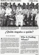 Image of sheet 19840190 photo 28: Staatspräsident Suazo Cordoba (mi) General Walter Lopez Reyes (li) und Staatsanwalt Efrain Bugiron (re), an einer Militärparade in Tegucigalpa, Honduras 04.84 Honduras' Civilian President Suazo Cordoba (m) flanked by General Walter Lopez Reyes (l) and Dr. Efrain Bu Giron (r) and the chiefs of Staff of the Honduran Armed Forces are attending the inauguration of General Lopez Reyes. (1995 Vicepresident) Out of: From time to time / Von Zeit zu Zeit Honduras Mittelamerika Centralamerica Zentralamerika 1984