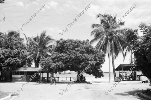 Image of sheet 19840320 photo 21: Ein kleiner Zirkus. Olivia und Ruth Heussler im Club des sandinistischen Kulturhauses Kulturzentrum in Leon. Baum steht in Bar und ragt aus dem Blechdach. Strand und Palmen. San Juan del Sur. Nicaragua 1984