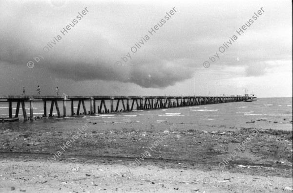 Image of sheet 19840320 photo 37: Ein kleiner Zirkus. Olivia und Ruth Heussler im Club des sandinistischen Kulturhauses Kulturzentrum in Leon. Baum steht in Bar und ragt aus dem Blechdach. Strand und Palmen. San Juan del Sur. Nicaragua 1984