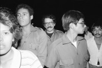 Image of sheet 19840340 photo 14: Am Repliege nimmt auch der sandinistische Revolution Kommandant comandante de la revolución nicaragüense Daniel Ortega teil. Der Auszug wurde Jahr um Jahr mit viel Militär gefeiert. FSLN Sandinismus Sandinisten Managua Nicaragua 1984 √