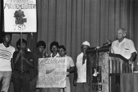 Image of sheet 19840460 photo 9: Antisandinistische Demonstration im Kino Cabrera mit Arturo Cruz. Managua Nicaragua 1984 √ anti sandinist political rally central america