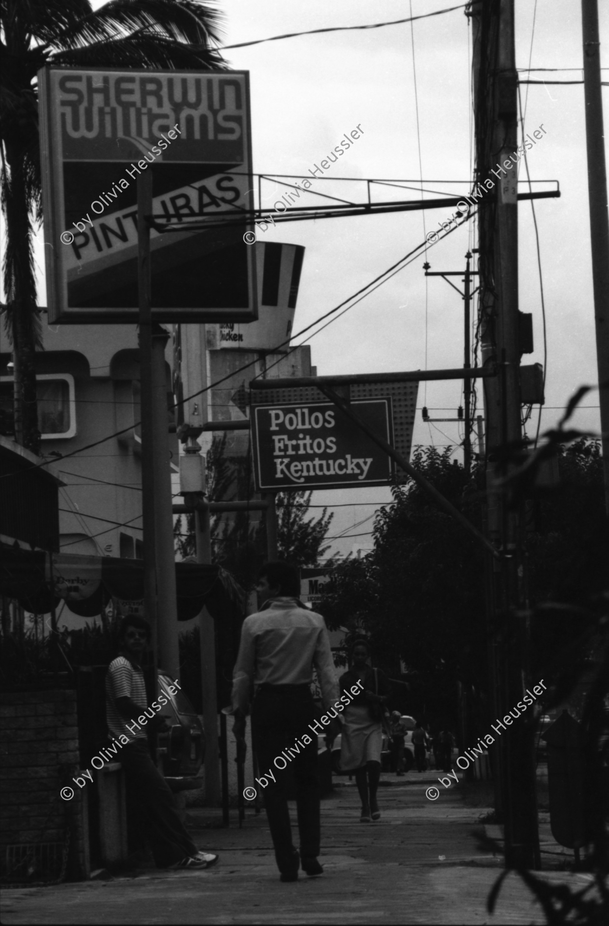 Image of sheet 19840590 photo 13: Bei Antonio und Ursula Hauser im Restaurant Ursonico. Die Spagetti werden selbst gemacht. In der Küche. Hauptstrasse Polizei. National Jugendliche Frauen. Wahlplakat. Reklame für Pizza Hut. Strassenszene. San José de Costa Rica Zentralamerika Centralamerica 1984