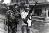 Image of sheet 19840620 photo 35: Uruguaian and austrian doctor in solidarity to the nicaraguan people. 
AK-47 Kalaschnikow. 
The AK-47 is a selective-fire, gas-operated 7.62×39mm assault rifle, first developed in the USSR by Mikhail Kalashnikov. It is officially known as Avtomat Kalashnikova (Russian: Автомат Калашникова). It is also known as a Kalashnikov, an AK-, or in Russian slang, Kalash.

Nicaragua, Región Autónoma del Atlántico Sur RAAS Nicaragua 1984 √
© 1984, by OLIVIA HEUSSLER / www.clic.li