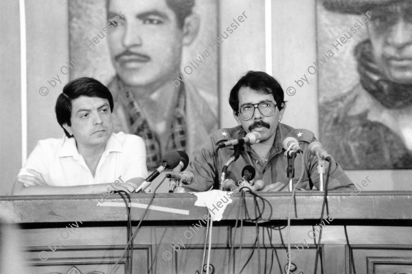 Image of sheet 19840630 photo 21: Sergio Ramirez (le) and Daniel Ortega at a conference bevore the first elections under the Sandinist. Nicaragua 1984 √
political rally elections