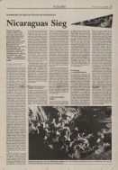 Image of sheet 19840690 photo 19: Flugaufnahme aus Helikopter. Soldatin kocht unter Zeltplane. Verwundete Soldaten des Ejercito Popular Sandinista EPS nach einem Angriff der Contrarebellen der FDN, spielen Schach. und lesen im Bett. Verwundeter wird aus Helikopter geladen. Es ist der Pilot des anderen Helis. Alouette, Die Aluette ist noch aus Beständen des Somoza-Clans. Die Sandinisten kannten dieses Fluggerät nicht und haben uns prompt auf dem Flug nach San José de Bocay beschossen.
Wir konnten aber ohne Probleme landen. Soldaten spielen Musik. Ausgediente Soldatenstiefel liegen am Boden auf einem Haufen. Ein junger Soldat isst seine Eierspeise elegant auf Tortilla und seinem Hut als Tisch. Die Tortilla dient als Teller. So verbrennt er seine Finger nicht. 
Nicaragua Apanas Jinotega 1984
Pop-Gruppe in Managua. Musikgruppe Igni Tawanka Olivia Portrait im TV-Monitor.