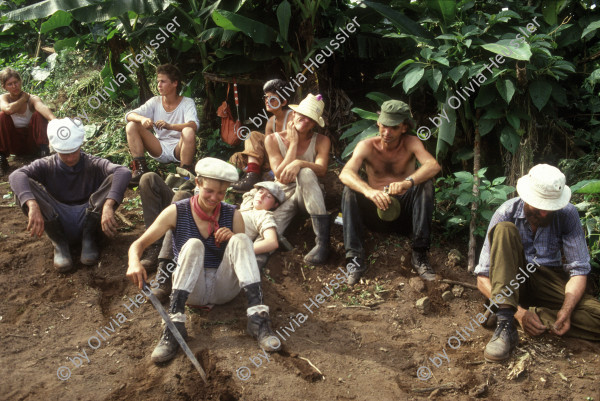 Image of sheet 19843000 photo 5: Junge Menschen aus der Schweiz arbeiten in Arbeitsbrigaden. Nicaragua am 2. Februar 1984, Zentralamerika.
Out of: The dream of Solentiname p.19
19843000 05Schweiz; Nicaragua; Arbeit; Brigaden; Solidaritaet; Junge; Menschen; Frauen; Maenner; Arbeitsbrigaden; Brigadisten; Pause; Gruppe