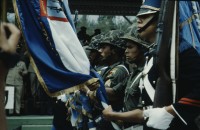 Image of sheet 19843003 photo 7: Ranghohe Offiziere der honduranischen Streitkraefte an einer Parade in Tegucigalpa, Las Tapias, Honduras am 16. April 1984, Zentralamerika.

19843003 1984
Militaer; Personal; Generaele; Honduras; Parade; Verantwortliche; Folter; Las Tapias; Orden; Sonnenbrille; Streitkraefte; Offiziere; ranghohe