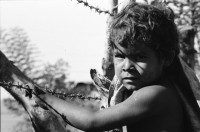 Image of sheet 19850030 photo 3: Kinderwagen selbstgemacht. Baumwolle. Mitglieder einer Baumwollkooperative in Chinandega. Arbeiterinnen. Portrait. Junge transportiert trockene Maispflanzen auf Kopf. Machette. Vulkan Ochsenwagen. Vater mit seinen zwei Kindern. Mädchen auf selbstgemachtem Trottinett und Wäsche. Frauen gruppe geht auf Bauwollfeld zur Ernte. gruppenbild Baumwollernte. Mann mit Hut und Vulkan. Mädchen erntet. Chinandega Nicaragua 1985