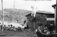 Image of sheet 19850100 photo 7: Kinder tanzen für die Pinata auf der Kaffeehacienda. Von der Ford Stiftung foundation, 
The Ford Foundation is a private foundation based in New York City and created in 1936 by Edsel Ford and Henry Ford. It was funded originally by a US$25,000 gift from Edsel Ford[1] but by 1947 after the death of the two founders, the foundation owned 90 percent of the non-voting shares of the Ford Motor Company. (The Ford family kept the voting shares to themselves.)[2] The foundation sold its Ford holdings and now plays no role in the automobile company. For years, the foundation was the largest and one of the two or three most influential foundations in the world, with a global reach and special interests in education, the arts, and Third World development

ist einer gekommen und singt mit dem Leiter von INIES. Campesina und Pflückerin stellt ihren Pflückkorb selbst her. Handwerk. Die PflückerInnen der Brigade warten auf den Abmarsch ins Feld. Zwei Geschwister und ihre noch leeren Körben. Auf dem Weg ins Feld. kleiner Junge läuft mit den BrigadistInnen. Der Verantwortliche Kaffeevorarbeiter kontrolliert die Arbeit. Gruppenbild mit Olivia. Kleiner Junge beim Plücken. Matagalpa Nicaragua 1985