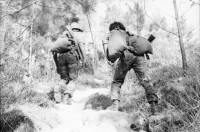 Image of sheet 19850170 photo 31: Tabak häuser bei Esteli. Gabrielle Baur mit Zwei Soldatinnen des Veronica Lacayo. Soldatin inmitten Soldaten auf der Fahrt zur Front. Aufstieg auf de Cerro. Soldaten am Morgen in Wolldecken gehüllt. Das Kreuz auf dem Militärhemd Gewehre aufgestellt und Soldat. Soldat und Soldatin beim Kaffeekränzchen an der im Basislager. Soldat zeigt mir seine Handgranaten. Neuer Haarschnitt für einen Soldaten an der Front. Mörser. Zwei Soldatinnen vom Frauenbataillon Veronica Lacayo tanzen neben einem kubanischem Transistorradio an der Grenzlinie zu Honduras. Nach einem ein wöchigen Kampf wurde der Cerro 1300 von den Sandinisten befreit und 30 Soldaten fielen zum Opfer. Der Tukan auf der Akka AK-47 Kalaschnikov war ein Glücksbringer für die Soldaten ist aber auf der langen Reise im Lastwagen verdurstet. Las Segovias Nicaragua 1985

The Sandinista Popular Army (or People's Army; Ejército Popular Sandinista, EPS) was the military established in 1979 by the new Sandinista government to replace the National Guard, following the overthow of Anastasio Somoza Debayle. In post-Sandinista Nicaragua, it has been remolded into the National Army of Nicaragua. Joaquín Cuadra was chief of staff, serving Defense Minister Humberto Ortega. A draft, called the Patriotic Military Service (Servicio Militar Patriótico), (SMP) was instituted in 1983. It later became Obligatory Military Service (Servicio Militar Obligatorio) (SMO).The special forces Tropas Pablo Ubeda initially came under the Ministry of Interior and then the BLI'S were Created.