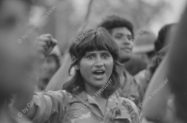 Image of sheet 19850330 photo 25: frtsg. 850320 Gespannt werden die Soldaten von Freunden und Bekannten und Familienangehörigen empfangen. Auch die Mütter der Frauen vom Frauenbataillon Veronica Lacayo weinen vor Freude. Mutter Tochter und Enkelin. Freudentränen. Wieviele sind tot in den Bergen zurück geblieben. Leon 1985


Military Army War Soldier Women Weapon Sandinist EPS FSLN
Members of the Sandinist peoples army female battalion 'Veronica Lacayo'