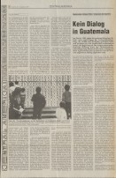 Image of sheet 19850500 photo 28: Politische Wandmalereien in der Universität San Carlos (USAC) ARZU Internationale JournalistInnen kämpfen sich an die Eingangstüre der Kathedrale. Militär jeep. Wahlvorfeier und Propaganda für die Partei von Carpio Nicolle. Portrait. Transparent mit Namenliste Namen der vermissten oder verschwundenen Menschen den Desaparecidos in Guatemala. 01.11. Arzobispo jefe de la Iglesia Catolica Monsenor Prospero Penades del Barrio und Nuncio Apostolico de su santidad Oriano Quilicci (re.) und Vinicio Cerezo, li. geben Pressekonferenz zur Besetzung der Kathedrale durch das Grupo apoyo mutuo GAM (frtsg. 850490 Guatemala City 1985