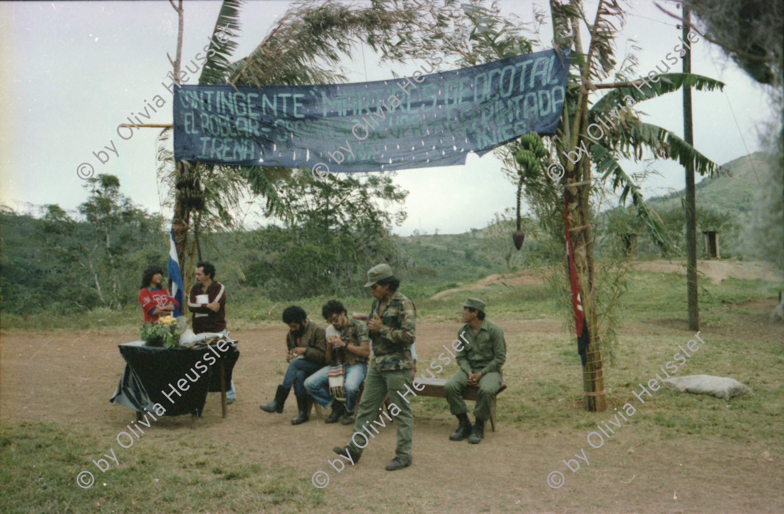 Image of sheet 19851500 photo 31: Internationale Brigaden Brigadistinnen und Brigadisten aus Nicaragua und anderen Ländern Kaffeepflücken Kaffeefinca Lorenzo Cardenal nr. 34 Frosch giftig Kaffeestauden während des Pflückens Bauern spielen Gitarre Fest Engländer grüssen Nicas