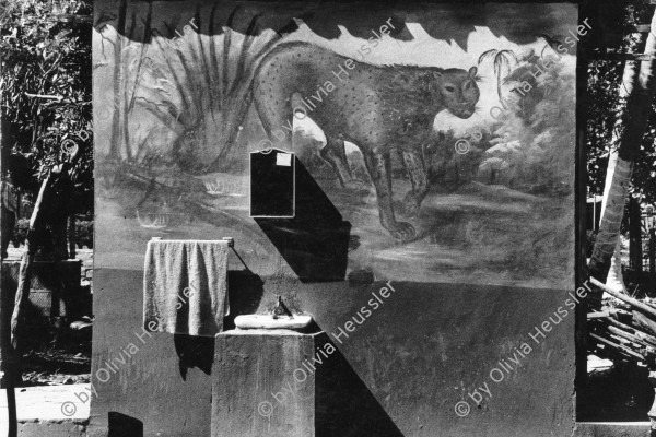 Image of sheet 19860040 photo 14: Wandbild Graffiti Nicaragua 1986 
Mural animal bath wc lavabo √
art popular arte Kunst arte cow kunstmaler painting hand wash mirror