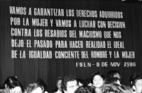 Image of sheet 19870010 photo 4: Personen. Kommandant Tomas Borge Carrion, Bayardo Arce, Carlos Nunez Tellez, Edgardo Garcia (ATC) mit Eliette Heller 19 Doris Tijerino. Policia Sandinista, Dora Maria Tellez. Lea Guido nr. 1, li. albamara valdovino nr. 12, feiern am Fest Akt für den internationalen Frauentag. Nicaragua Tag der Frau Managua
8. März 1987