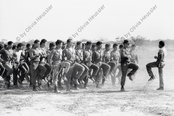 Image of sheet 19870021 photo 10: Junge Soldaten während dem Training in einer sandinistischen Militär kaserne EPS an der Atlantikküste. Nicaragua 1987 √

Soldier Army Military FSLN War Krieg RAAS