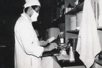 Image of sheet 19870040 photo 8: Arbeiter in der staatlichen chemischen Fabrik «Solka» Managua Nicaragua 1987
(Farbe Dias für SI)
√ Chemie factory chimic