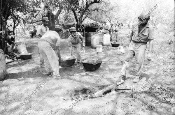 Image of sheet 19870050 photo 37: Ejercito Pobular Sandinista EPS  Sandinisten Army Military Miltär macht Manöver in der Nähe des Vulkan Telica in Chinandega. Es ist heiss und staubig. Essen Bohnen und reis auf einem Tablett. Die Soldaten tarnen sich mit Blätter und Aesten Artillerie und Infanterie Soldat sitzt an Maschienengwehr die Patronen liegen im Sand.Ein kleines Kücken sitzt neben dem Baum. Getarnter Soldat alleine. Für SI mit Hanspeter Bürgin. Ejército Pobular Sandinista EPS Sandinisten Army Military Miltär macht Manöver in der Nähe des Vulkan Telica in Chinandega. Die Soldaten tarnen sich mit Blätter und Aesten eines Baum und Infanterie. Getarnte Armee Soldier Army Military Soldat Nicaragua 1987 tarnung
√ soldier troops army military eps sandinist central america war training camouflage anti tank cannon system soviet mobile Nicaragua 1987