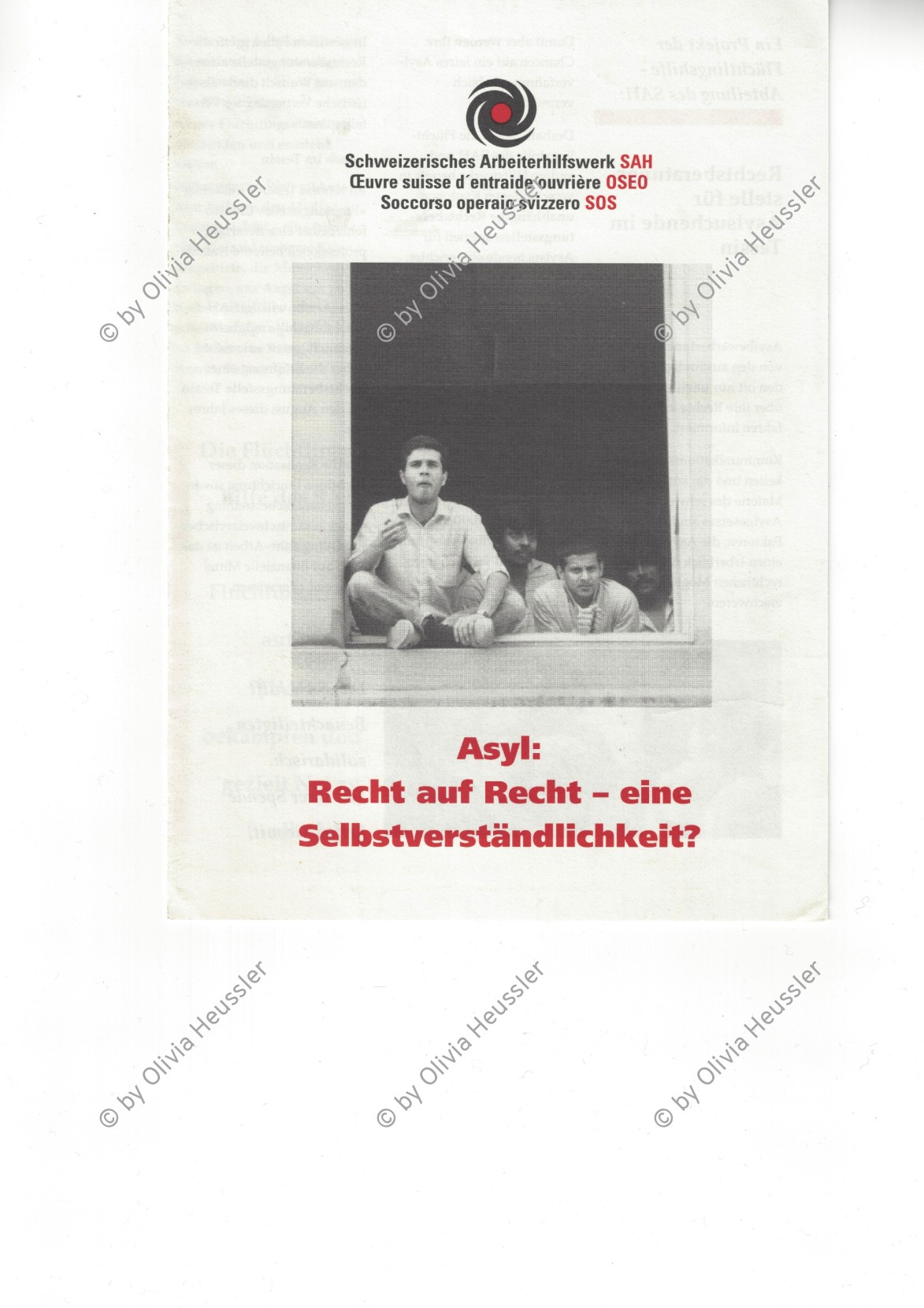 Image of sheet 19870170 photo 30: Press archive printed media published with the use of a photography by Olivia Heussler: SAH Schweizerisches Arbeiterhilfswerk.