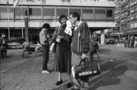 Image of sheet 19870340 photo 1: Örlikon Oerlikon Zentrum Demonstration Protest nach Kloten Flughafen. an Contraves vorbei. Kleinbürger Wohnungen. Erismannhof Kinder Fatima Heussler und Marek Barcikowski und Arina und Moana und Milena 1.11.87 Familie Zürich 1987
