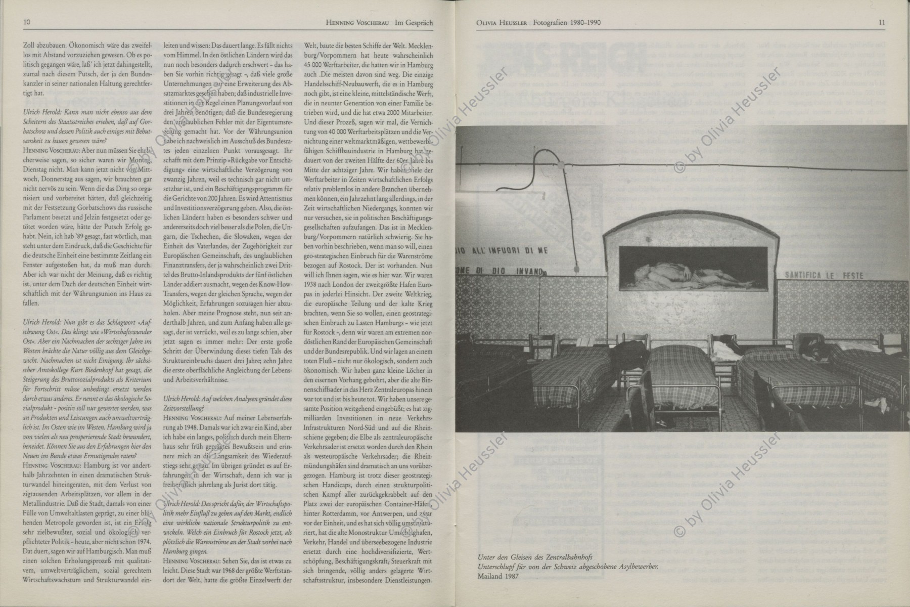 Image of sheet 19870390 photo 29: Im improvisierten Schlafsaal für von der Schweiz abgewiesene Flüchtlinge unter den Geleisen des Mailänder Zentralbahnhofs. Mailand 
In dormitory for rejected refugees asylum seekers from Switzerland under the tracks of the Milan Central Station
© 1987 olivia heussler /www.clic.li
Italien 12. 1987 Milano Italy refugees center refugee for from Switzerland rejected refugees under the railway station of Milano. √

Out of: From time to time  / VonZeitzuZeit

Ankauf Stadt Zürich 1990

book.