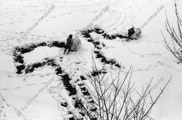 Image of sheet 19880210 photo 21: Die Form eines Hundes wird aus dem Schnee gezeichnet. Fussspuren im Schnee.