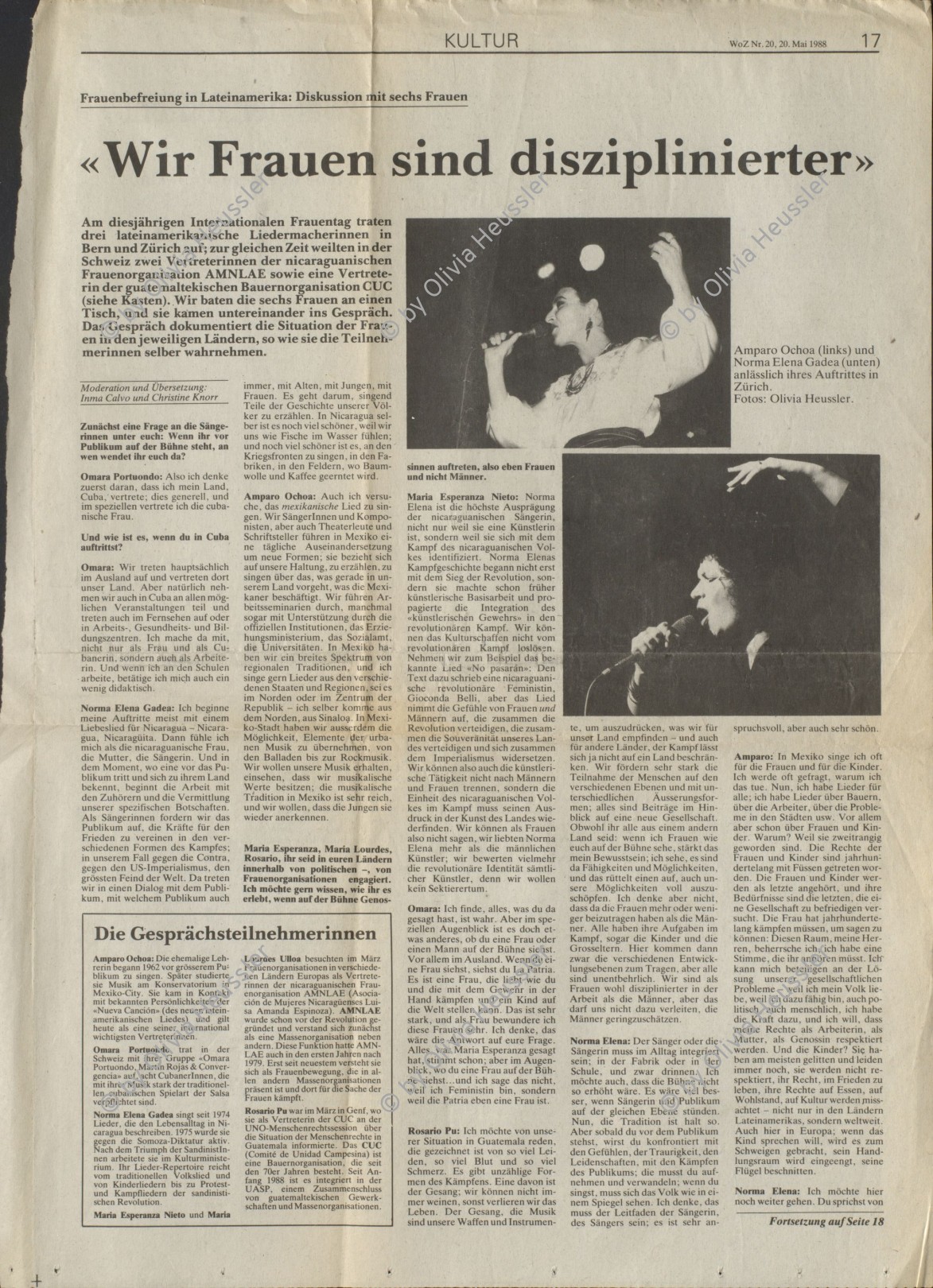 Image of sheet 19880221 photo 15: Amparo Ochoa singt in der Aktionshalle der Roten Fabrik, 1988 in Zürich.