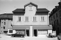 Image of sheet 19880390 photo 7: Ein besetztes Haus in Romanshorn. Das Fenster ist mit einem
Bestzer Innen Zeichen bemalt. Selbstportrait Olivia im Erismannhof. 1988 Zürich