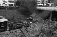 Image of sheet 19880830 photo 1: Schrebergärten zwischen (hinter) den Geleisen. Beim Güterbahnhof. Zürich 1988 Aussersihl Schweiz Suisse wohnen
