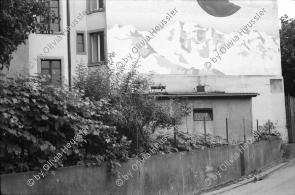 Image of sheet 19880830 photo 5: Stadtszenen und Bilder von Häusern Kreis 4 und 5 Die Isä Marie ? Eisen Marie ? auf ihrem Moped. (gest) Kein AKW über dem Hauptbahnhof HB-Südwest Nie! steht an der Zollstrasse Fussgänger Innen Unterführung Langstrasse. Konzert Sauvage in Winterthur. Olivia Selbstportrait Lebensgross. Schrebergärten zwischen (hinter) den Geleisen. Beim Güterbahnhof. Zürich 1988 Aussersihl Schweiz Suisse wohnen