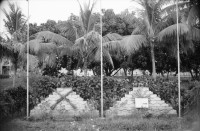 Image of sheet 19881070 photo 12: Eingang der Nicalit werke in San Raffael del Sur. Arbeitet mit Asbest. Funde re: Carlos A. Noguera Dir. Ejecutivo Fundacion Nicaraguense de Desarollo. apt. 2598 Managua. Strassenszene. Menschenschlangen. Kinder. Cafeteria Casa de Gobierno Kultur. Baumwurzeln. Nackte Kleinkinder auf dem Gehsteig. Strassenkind Knabe mit Banknoten Junge mit Geldscheinen vor der 'Banco de America' im vom Erdbeben zerstörten Gebiet der ehemaligen Altstadt Managuas. Nicaragua 1988