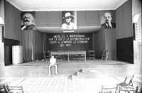 Image of sheet 19881100 photo 36: Marx Sandino und Lenin hängen in der Central Sandinista de Trabajadores, (CST). Gewerkschaft Managua 1988
