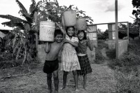 Image of sheet 19881110 photo 8: Die Kinder tragen das Wasser in Eimer auf dem Kopf nach Hause, Nicaragua 1988.
kids children water central america