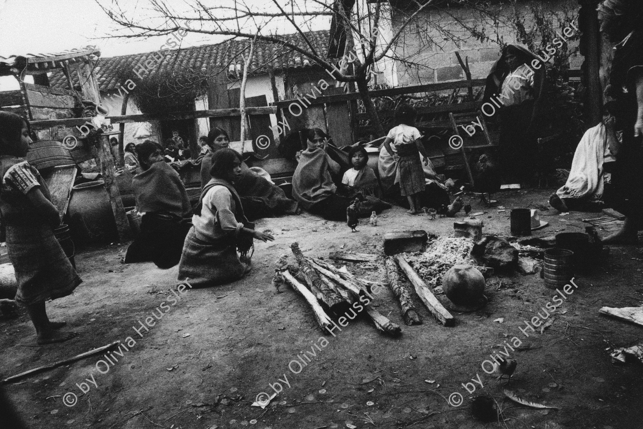 Image of sheet 19881130 photo 29: Chamula Indigenas sitzen in einem Innenhof Patio
San Juan de Chamula, Chiapas Mexico 1989. women woman patio work fyer food cook traditional