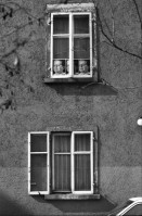 Image of sheet 19890160 photo 26: Am Dreieck, der Zweierstrasse 49/51 stehen die Bagger zur Markierung was alles weg kommt. Als Schablone am Boden. Die Häuser. Die Transparente. Ein Bewohner im Büro. Ein Laden. Das Café Zweier ist weg. Spiegelungen im Fenster. Kuchen liegen da. Zürich Hausbesetzung 1989